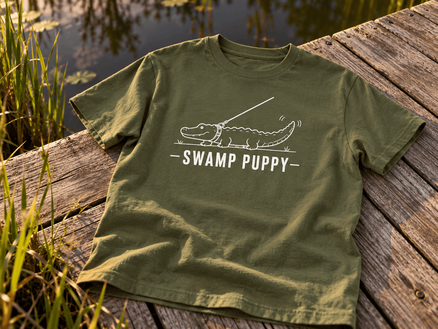 Swamp Puppy Tee in swamp setting