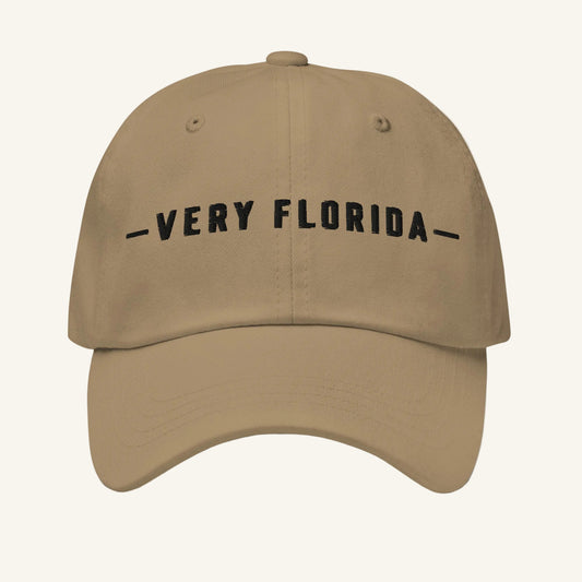 Very Florida embroidered dad hat in khaki - front view
