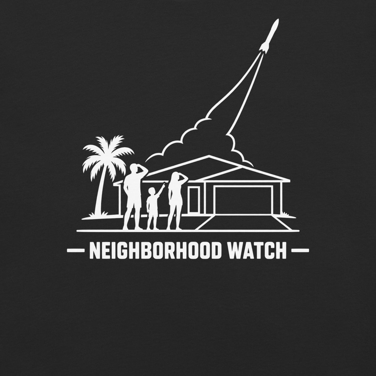 Neighborhood Watch Florida rocket launch in black