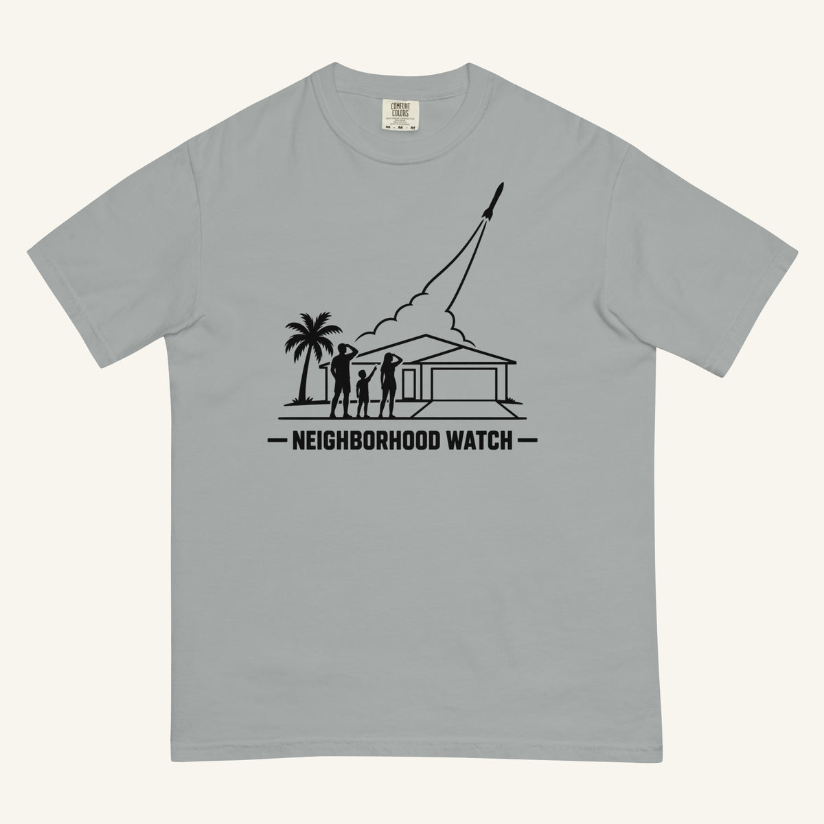 Neighborhood Watch Florida rocket launch t-shirt in granite