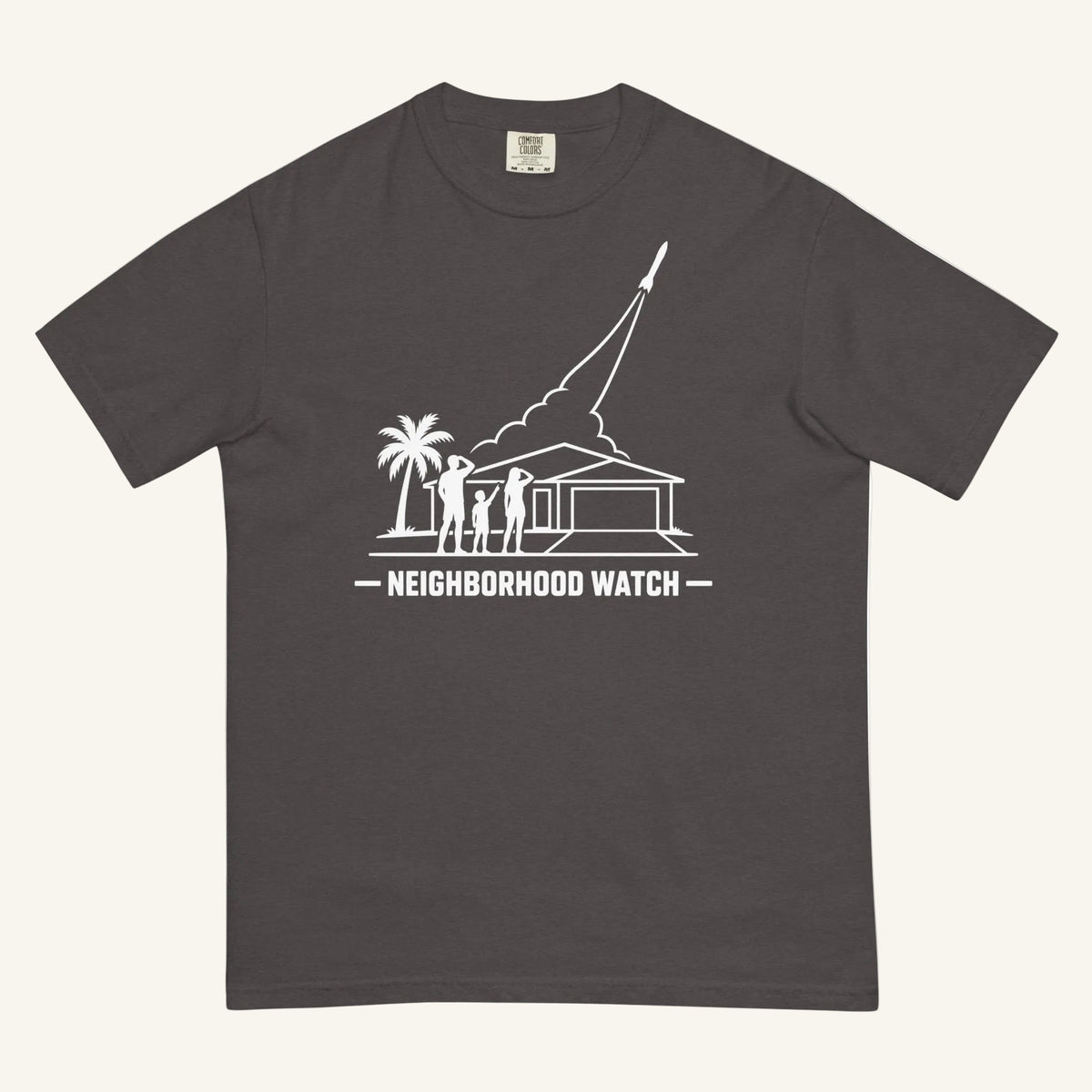 Neighborhood Watch Florida rocket launch t-shirt in graphite