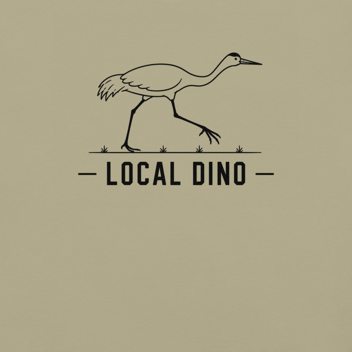 Local Dino Florida sandhill crane graphic in khaki