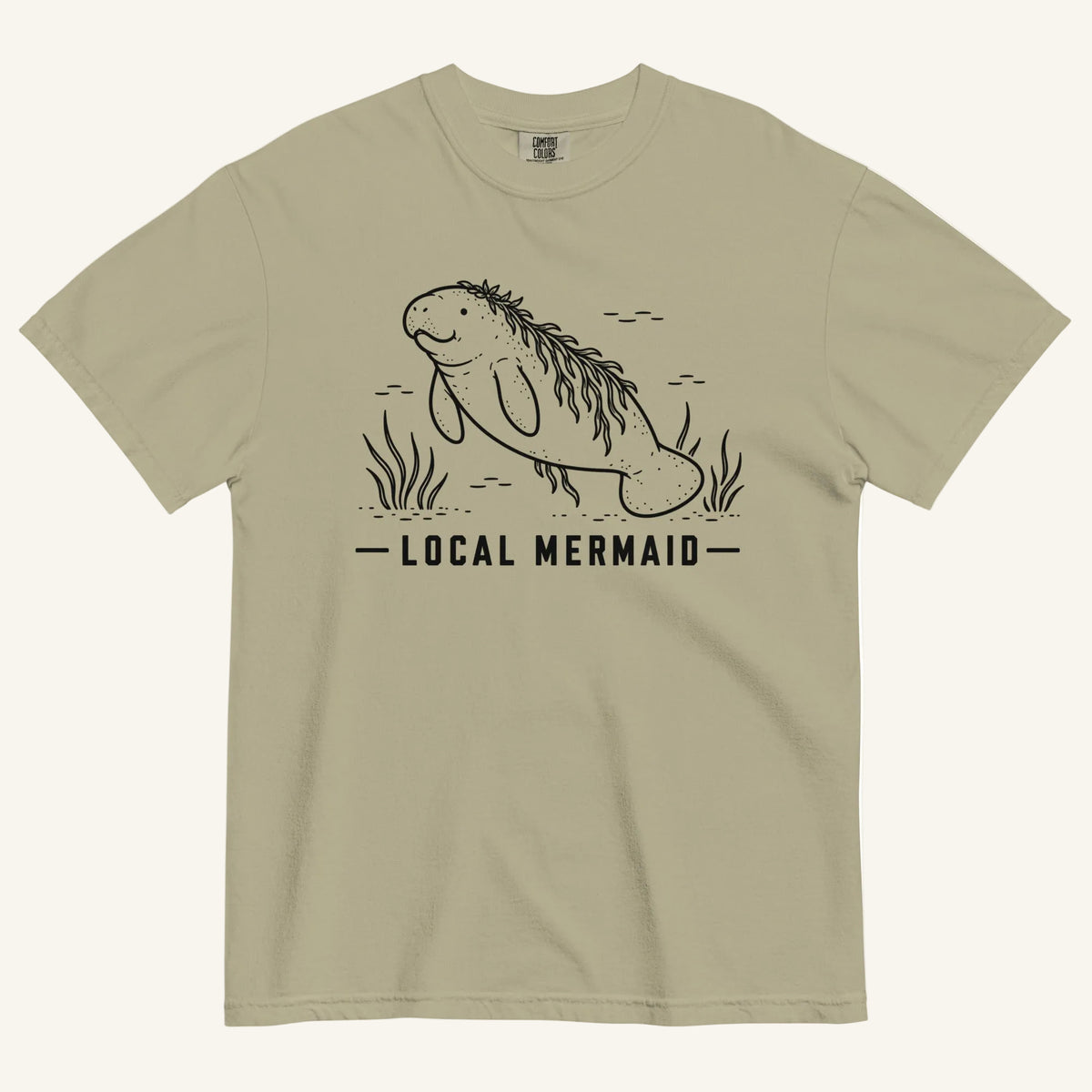 Local Mermaid Florida manatee graphic t-shirt in khaki