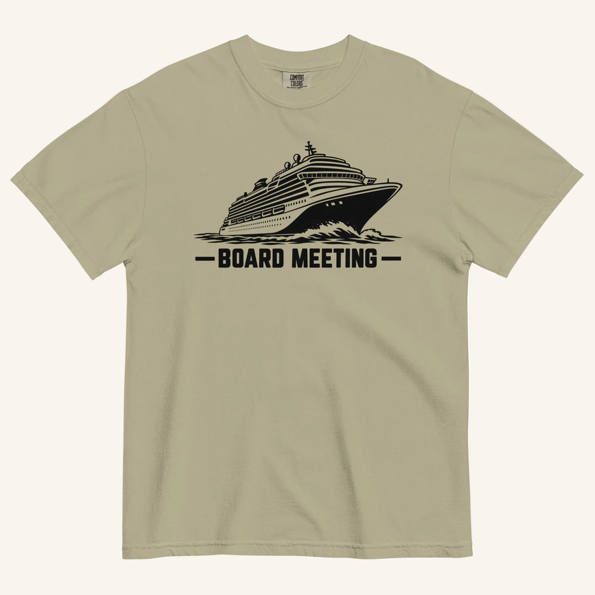 Board Meeting funny cruise ship graphic t-shirt in khaki