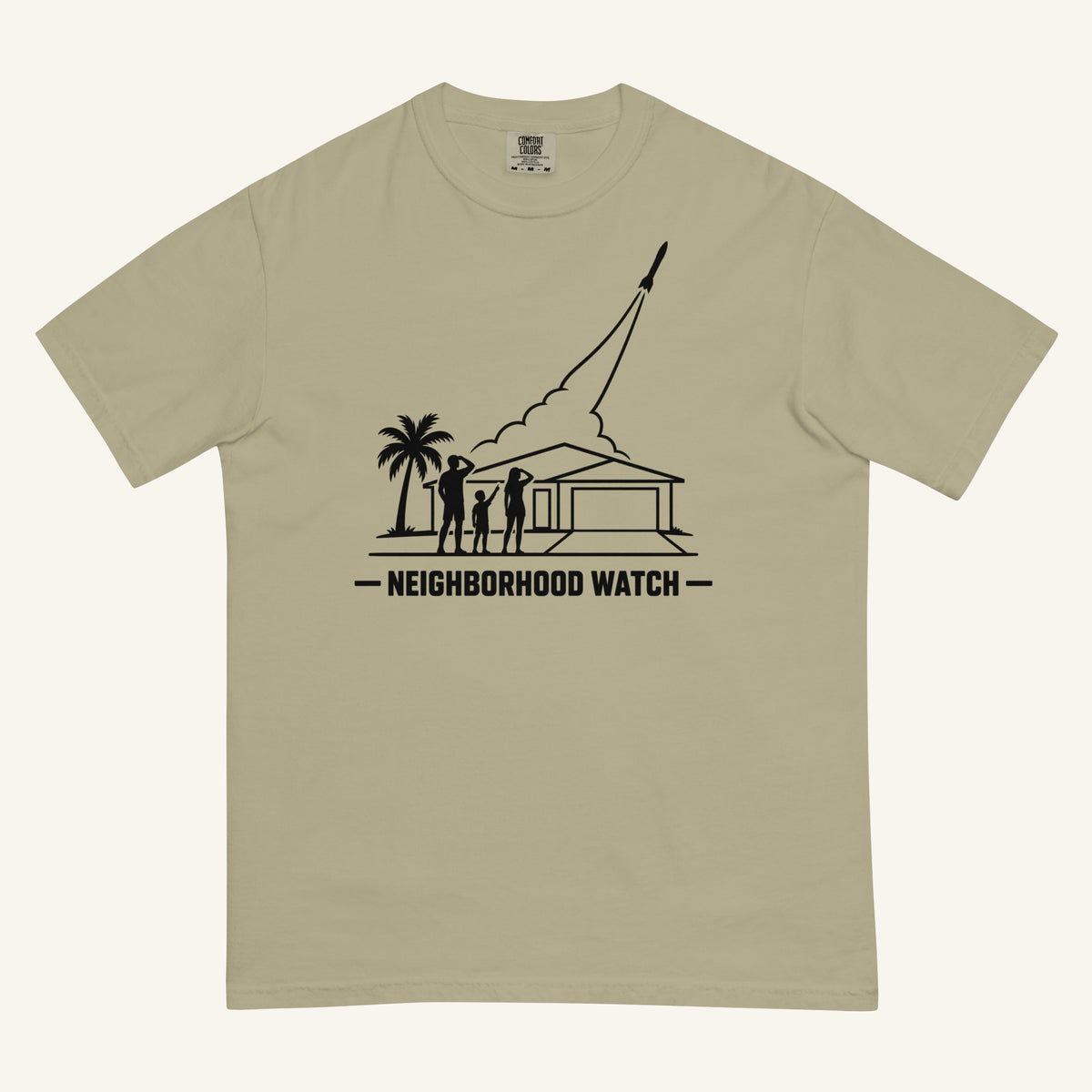 Neighborhood Watch Florida rocket launch t-shirt in khaki