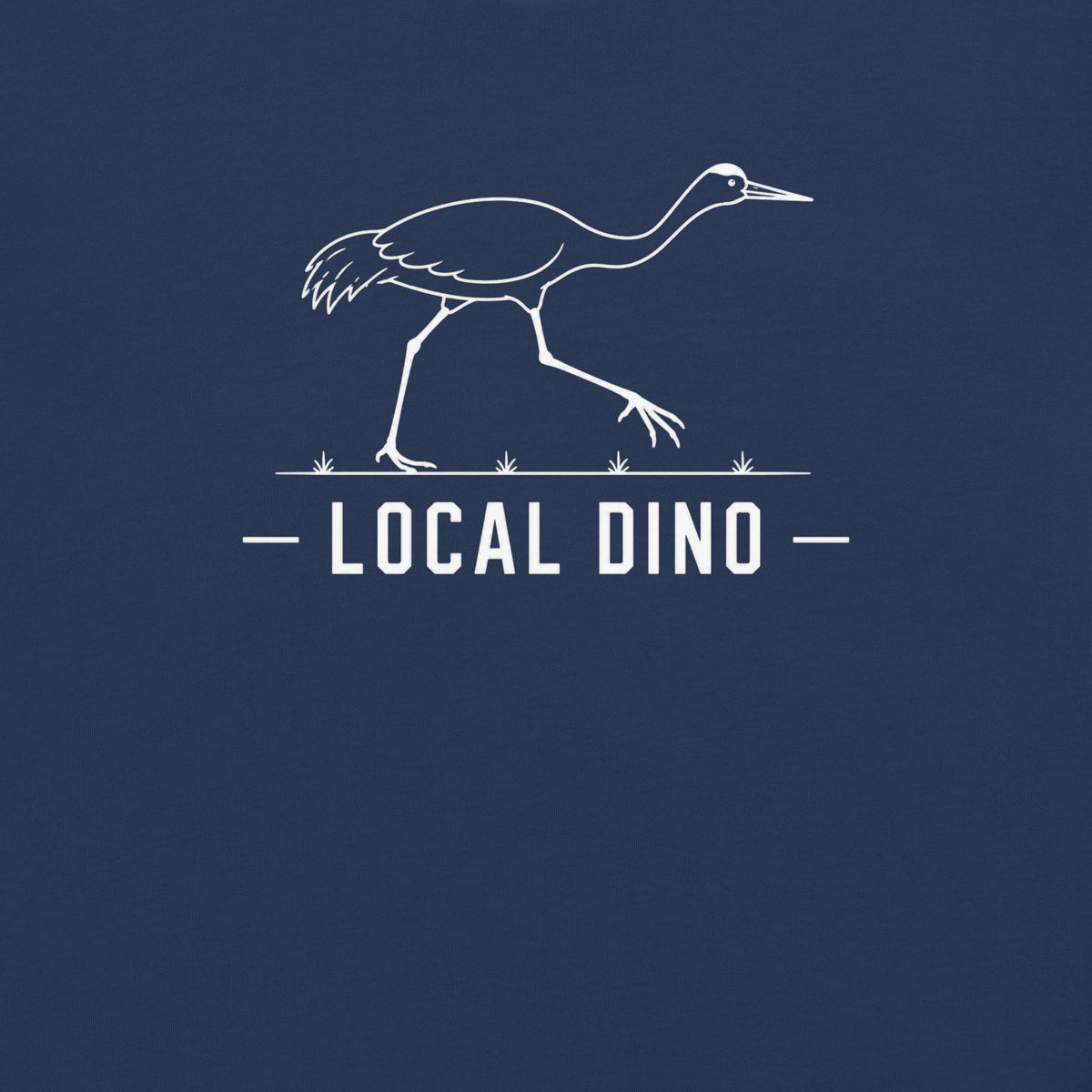 Local Dino Florida sandhill crane graphic in true navy