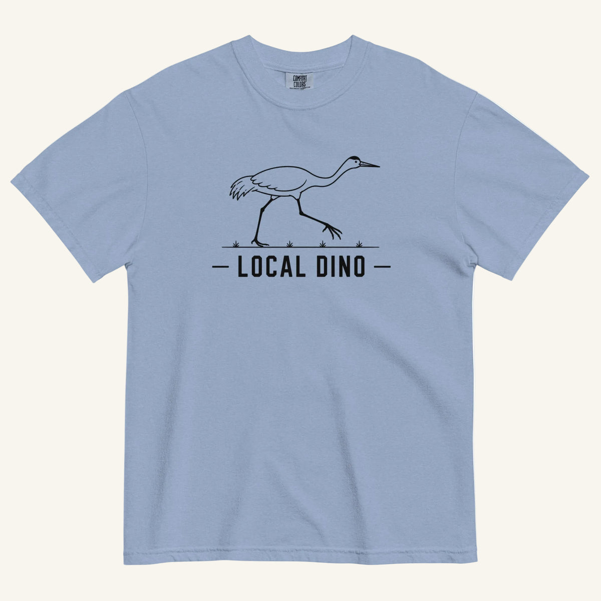 Local Dino Florida sandhill crane graphic t-shirt in washed denim