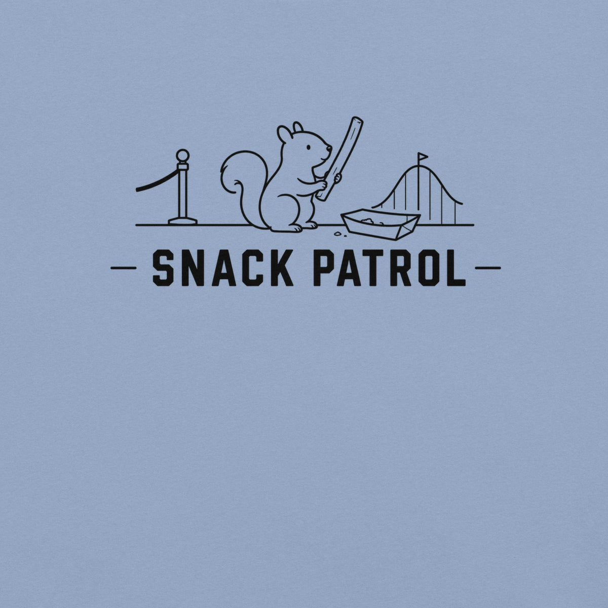 Snack Patrol Florida squirrel graphic in washed denim