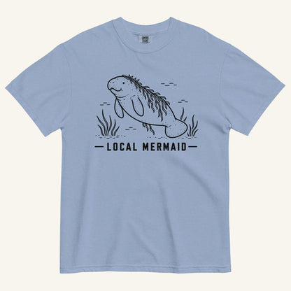Local Mermaid Florida manatee graphic t-shirt in washed denim