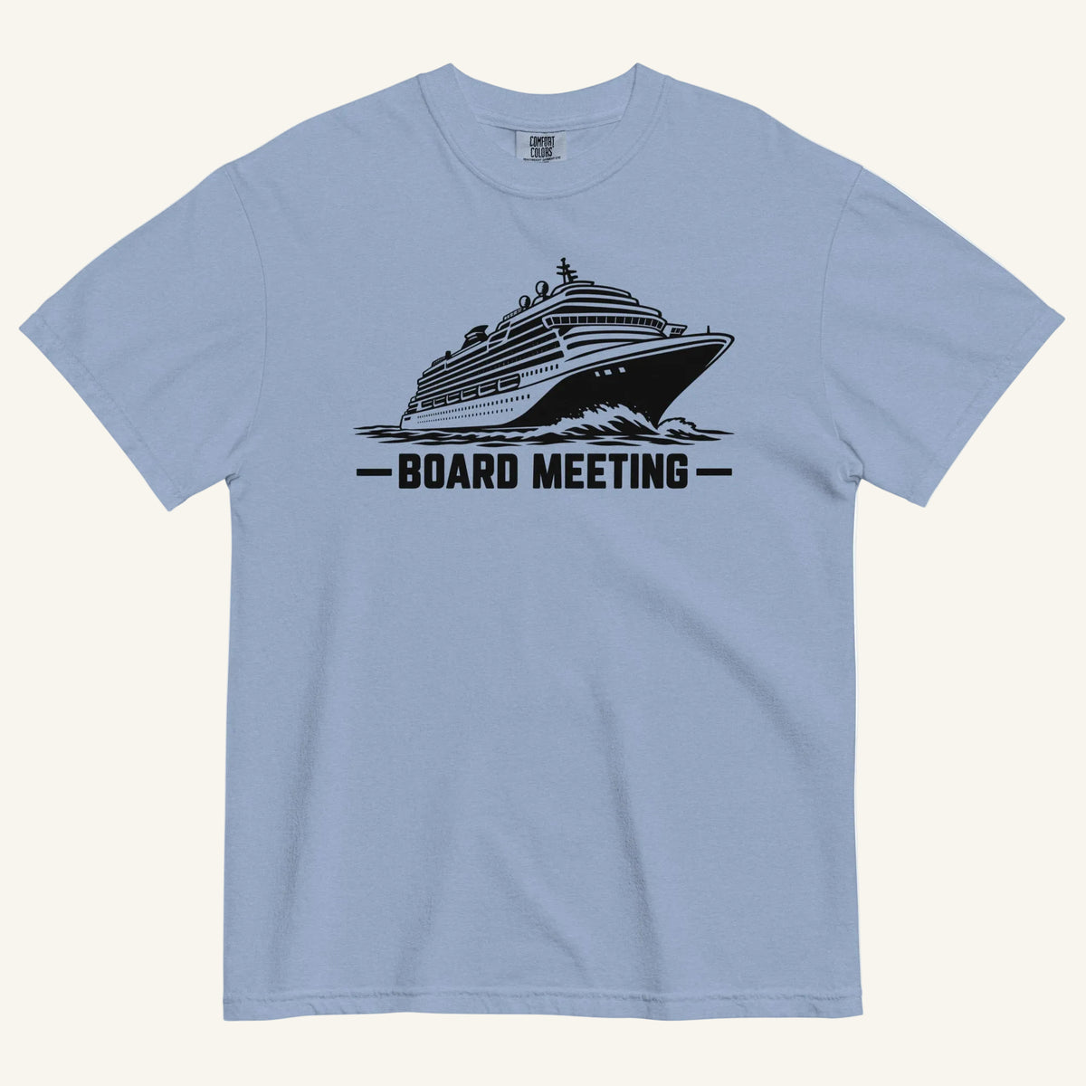 Board Meeting funny cruise ship graphic t-shirt in washed denim