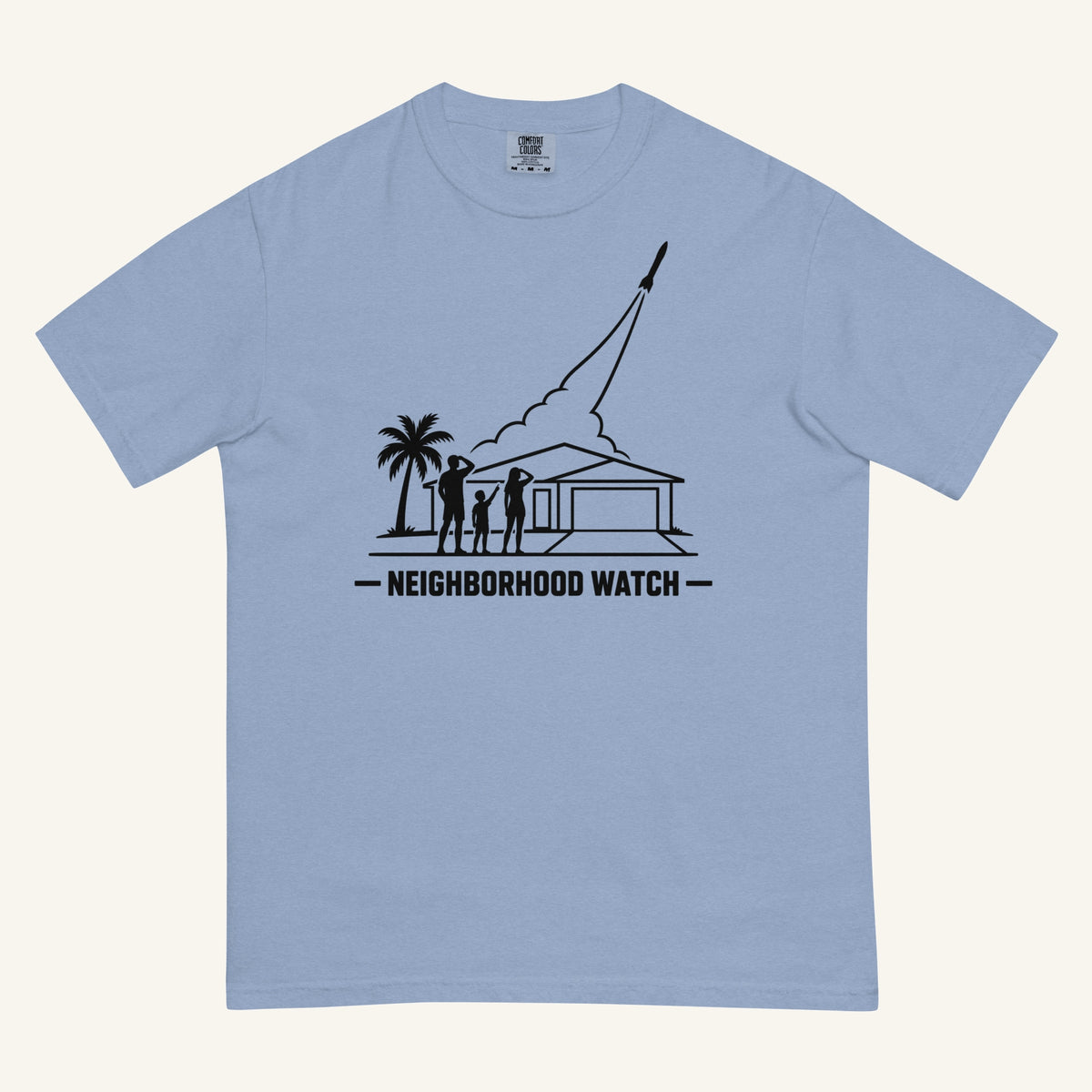 Neighborhood Watch Florida rocket launch t-shirt in washed denim