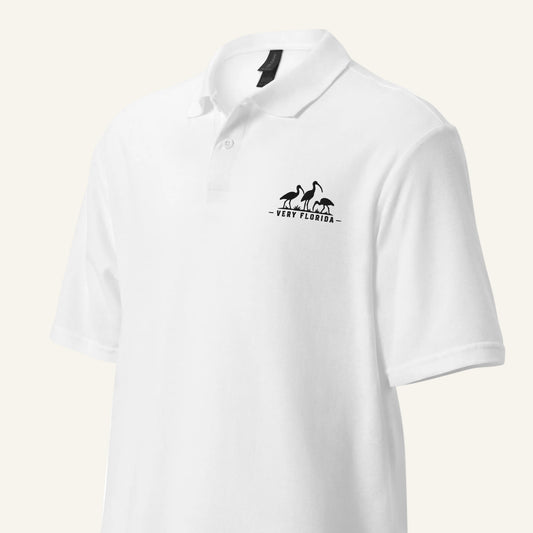 Very Florida Ibis Trio Golf Polo in white
