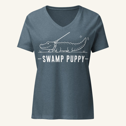 Swamp Puppy Florida alligator graphic v-neck in heather slate